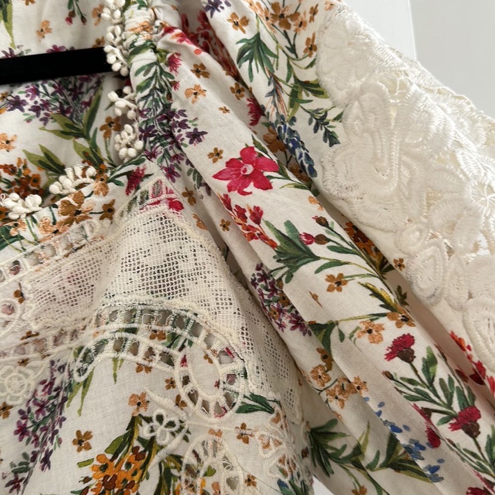 FARM Rio Cream Floral Embroidered Boho Mini Dress with Multicolor Accents - Picture 4 of 4